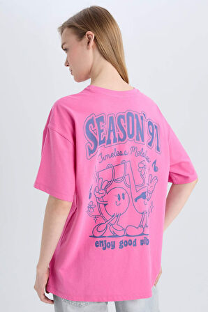 Coool Oversize Geniş Kalıp Bisiklet Yaka Sırt Baskılı Kısa Kollu Tiş