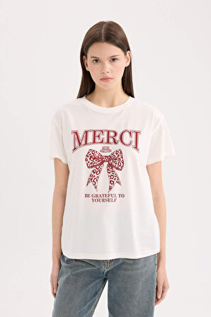 DeFacto Regular Fit Bisiklet Yaka Baskılı Kısa Kollu Tişört D9606AX25SMWT32