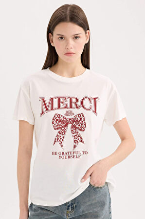 DeFacto Regular Fit Bisiklet Yaka Baskılı Kısa Kollu Tişört D9606AX25SMWT32