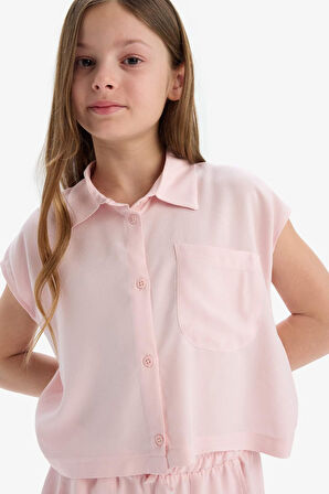 DeFacto Kız Çocuk Cropped Fit Pamuklu Kısa Kollu Gömlek D7644A825SMPN638