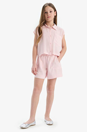 DeFacto Kız Çocuk Cropped Fit Pamuklu Kısa Kollu Gömlek D7644A825SMPN638