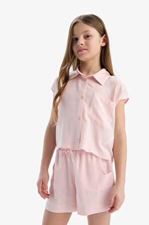 DeFacto Kız Çocuk Cropped Fit Pamuklu Kısa Kollu Gömlek D7644A825SMPN638