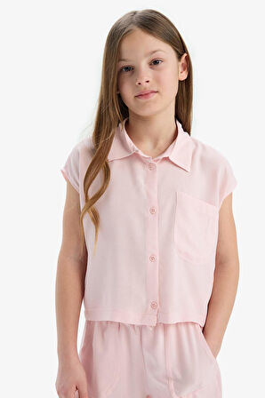 DeFacto Kız Çocuk Cropped Fit Pamuklu Kısa Kollu Gömlek D7644A825SMPN638
