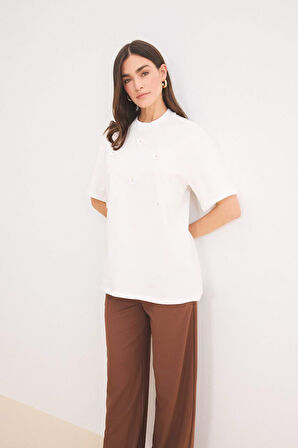 DeFacto Relax Fit Bisiklet Yaka Basic Düz Kısa Kollu Tesettür Tişört Tunik E1948AX25SPER105