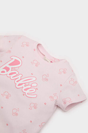 DeFacto Kız Bebek Barbie Pijama Takımı Kısa Kollu Fitilli Kaşkorse Üst Beli Lastikli Şort E1545A525SMPN144