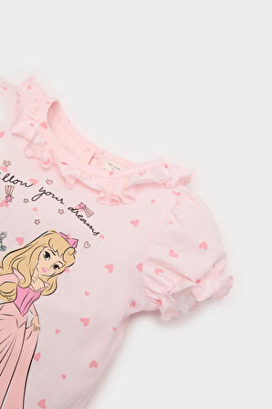 Kız Bebek Disney Prenses Pijama Takımı Kısa Kollu Penye Üst Beli Lastikli Uzun Alt