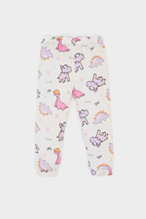 DeFacto Kız Bebek Pijama Takımı Dinazor Baskılı Kısa Kollu Penye Üst Esnek Belli Uzun Alt E1547A525SMER238