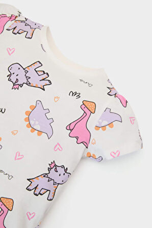 DeFacto Kız Bebek Pijama Takımı Dinazor Baskılı Kısa Kollu Penye Üst Esnek Belli Uzun Alt E1547A525SMER238