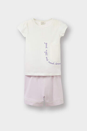 Kız Bebek Slogan Desenli Kısa Kollu Penye 2'li Pijama Takımı