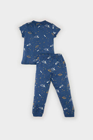 Erkek Bebek Pijama Takımı Desenli Kısa Kollu Penye Üst Beli Lastikli Uzun Alt