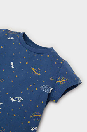 Erkek Bebek Pijama Takımı Desenli Kısa Kollu Penye Üst Beli Lastikli Uzun Alt