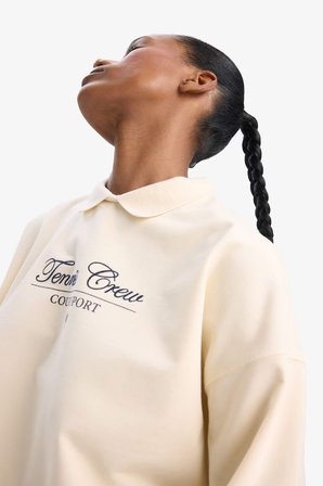 DeFacto Oversize Geniş Kalıp Polo Yaka Baskılı Sporcu Sweatshirt D7133AX25SPER109