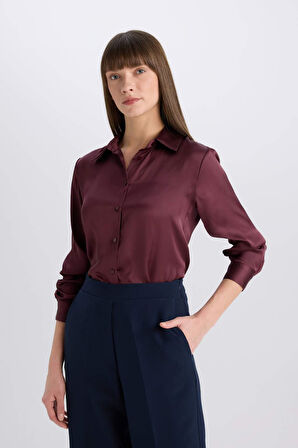 Regular Fit Saten Uzun Kollu Gömlek