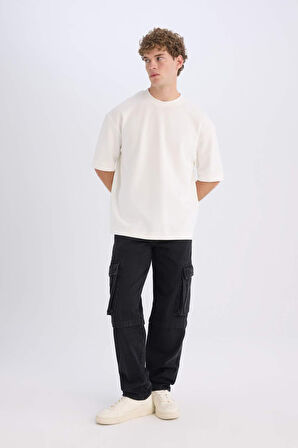 DeFacto Loose Fit Bisiklet Yaka Kısa Kollu Ağır Kumaş Basic Düz Tişört B4844AX25SPER105