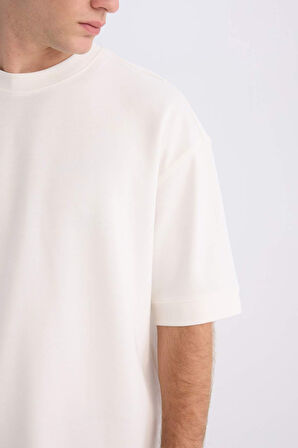 DeFacto Loose Fit Bisiklet Yaka Kısa Kollu Ağır Kumaş Basic Düz Tişört B4844AX25SPER105