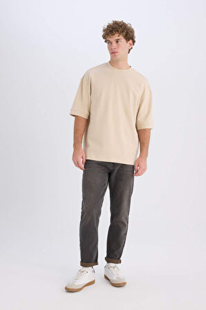 DeFacto Loose Fit Bisiklet Yaka Kısa Kollu Ağır Kumaş Basic Düz Tişört B4844AX25SPBG757