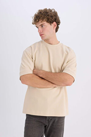 DeFacto Loose Fit Bisiklet Yaka Kısa Kollu Ağır Kumaş Basic Düz Tişört B4844AX25SPBG757