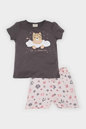 DeFacto Kız Bebek Pijama Takımı Kısa Kollu Penye Üst Esnek Belli Şort E1549A525HSAR151