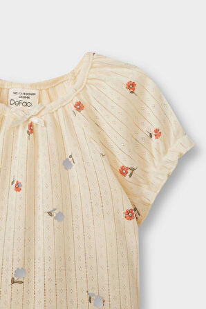 Kız Bebek Çiçekli Kısa Kollu Ribana 2'li Pijama Takımı