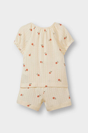 Kız Bebek Çiçekli Kısa Kollu Ribana 2'li Pijama Takımı