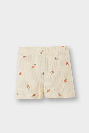 Kız Bebek Pijama Takımı Çiçekli Kısa Kollu Ribana Üst Beli Lastikli Şort