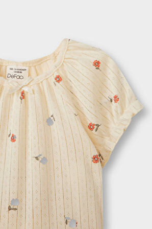 Kız Bebek Pijama Takımı Çiçekli Kısa Kollu Ribana Üst Beli Lastikli Şort