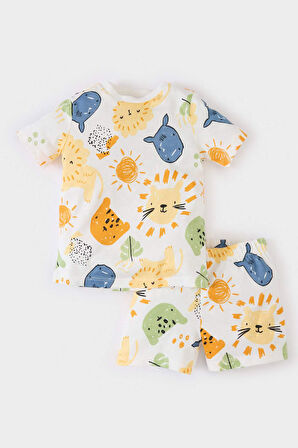 Erkek Bebek Pijama Takımı Desenli Kısa Kollu Penye Üst Şort
