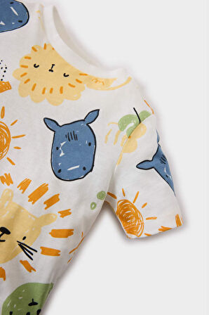 Erkek Bebek Pijama Takımı Desenli Kısa Kollu Penye Üst Şort