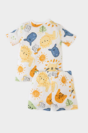 Erkek Bebek Slogan Baskılı Kısa Kollu Penye 2'li Pijama Takımı