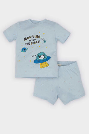 Erkek Bebek Yıldız Desenli Kısa Kollu Penye 2'li Pijama Takımı