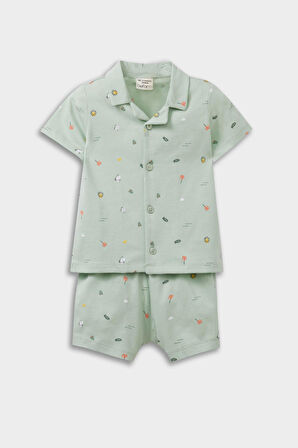 Erkek Bebek Deniz Baskılı Kısa Kollu Penye 2'li Pijama Takımı