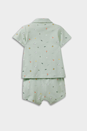 DeFacto Erkek Bebek Pijama Takımı Deniz Baskılı Kısa Kollu Penye Üst Beli Lastikli Şort E1186A525HSGN1132