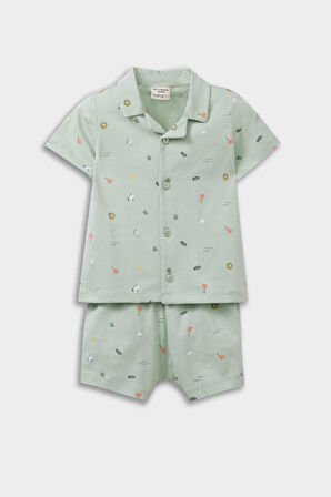 Erkek Bebek Pijama Takımı Deniz Baskılı Kısa Kollu Penye Üst Beli Lastikli Şort
