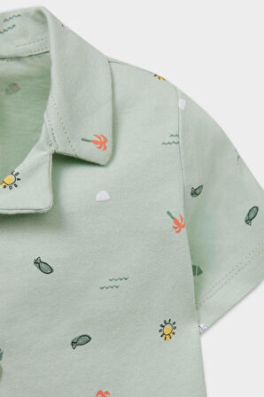 Erkek Bebek Pijama Takımı Deniz Baskılı Kısa Kollu Penye Üst Beli Lastikli Şort