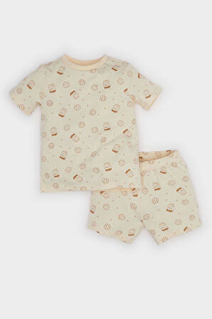 DeFacto Erkek Bebek Pijama Takımı Desenli Kısa Kollu Penye Üst Beli Lastikli Şort E1187A525HSER142