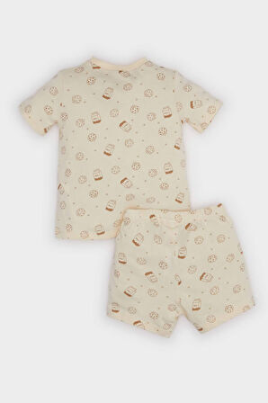 DeFacto Erkek Bebek Pijama Takımı Desenli Kısa Kollu Penye Üst Beli Lastikli Şort E1187A525HSER142