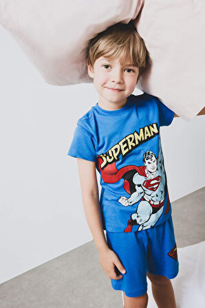 Erkek Bebek Superman Pijama Takımı Kısa Kollu Penye Üst Beli Lastikli Şort