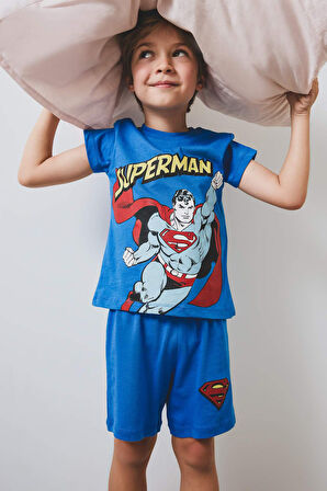 Erkek Bebek Superman Pijama Takımı Kısa Kollu Penye Üst Beli Lastikli Şort