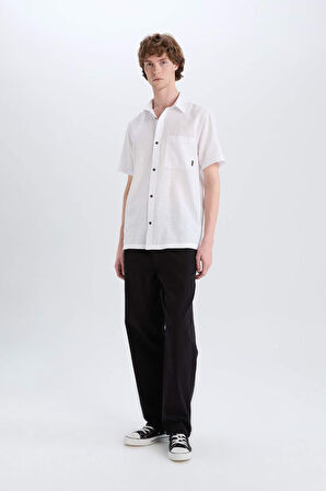 %100 Pamuk Slim Fit Dar Kesim Basic Düz Kısa Kollu Gömlek
