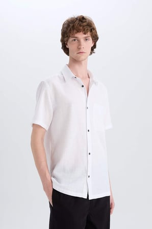 %100 Pamuk Slim Fit Dar Kesim Basic Düz Kısa Kollu Gömlek