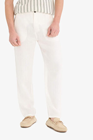 %100 Keten Relax Fit Rahat Kesim Düz Paça Yazlık Pantolon