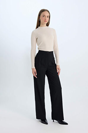 DeFacto Wide Leg Kumaş Pantolon Yüksek Bel Standart Boy Basic Düz C6402AX25SPBK27