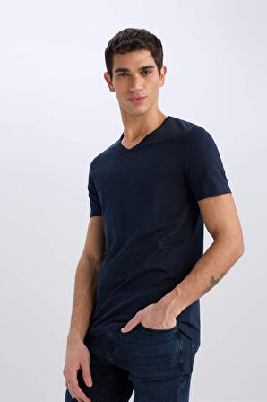 DeFacto Slim Fit Dar Kesim V Yaka Basic Düz Kısa Kollu %100 Pamuk Tişört M7668AZ25SPNV64