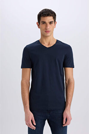 DeFacto Slim Fit Dar Kesim V Yaka Basic Düz Kısa Kollu %100 Pamuk Tişört M7668AZ25SPNV64