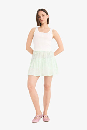 Çiçek Desenli Normal Bel Krinkıl Viskon Mini Etek