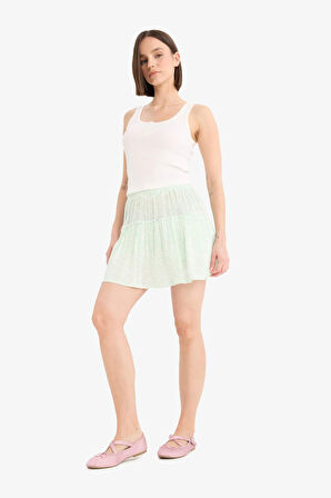 Çiçek Desenli Normal Bel Krinkıl Viskon Mini Etek