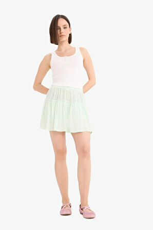 Çiçek Desenli Normal Bel Krinkıl Viskon Mini Etek