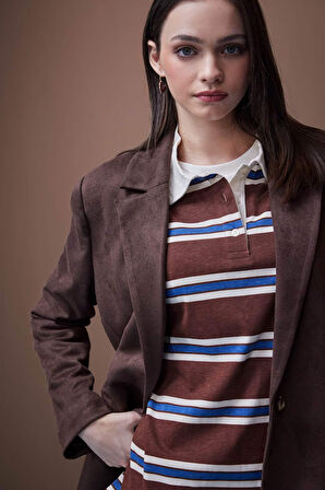 Regular Fit Ceket Yaka Suni Deri Blazer Ceket