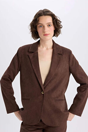 Regular Fit Ceket Yaka Suni Deri Blazer Ceket