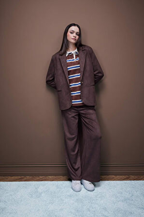 Regular Fit Ceket Yaka Suni Deri Blazer Ceket